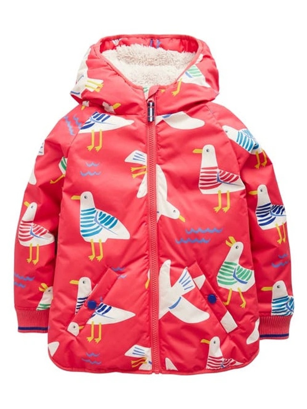 Mini Boden Kids' High-Pile Fleece Lined Jacket Cayenne Seagulls